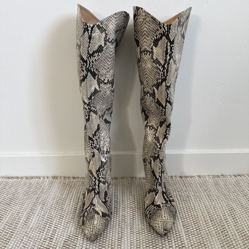 Schutz Maryana Pointed High Heel Tall Faux Snakeskin Leather Boots Size 7.5B - Picture 5 of 14